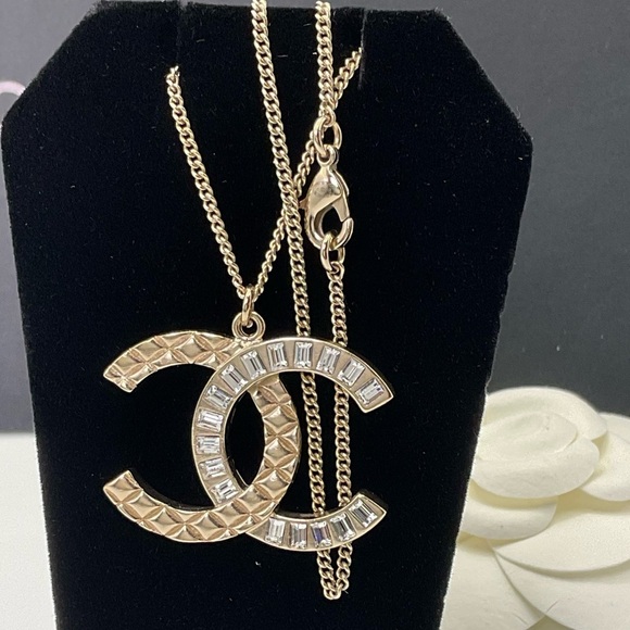 Chanel Champagne Gold and Rhinestone Pendant Necklace - Picture 1 of 11